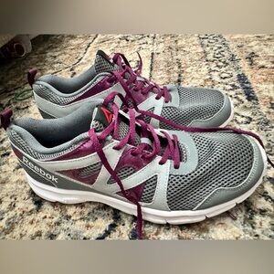 Reebok Women's Gray and Plum Mesh Athletic Sneakers